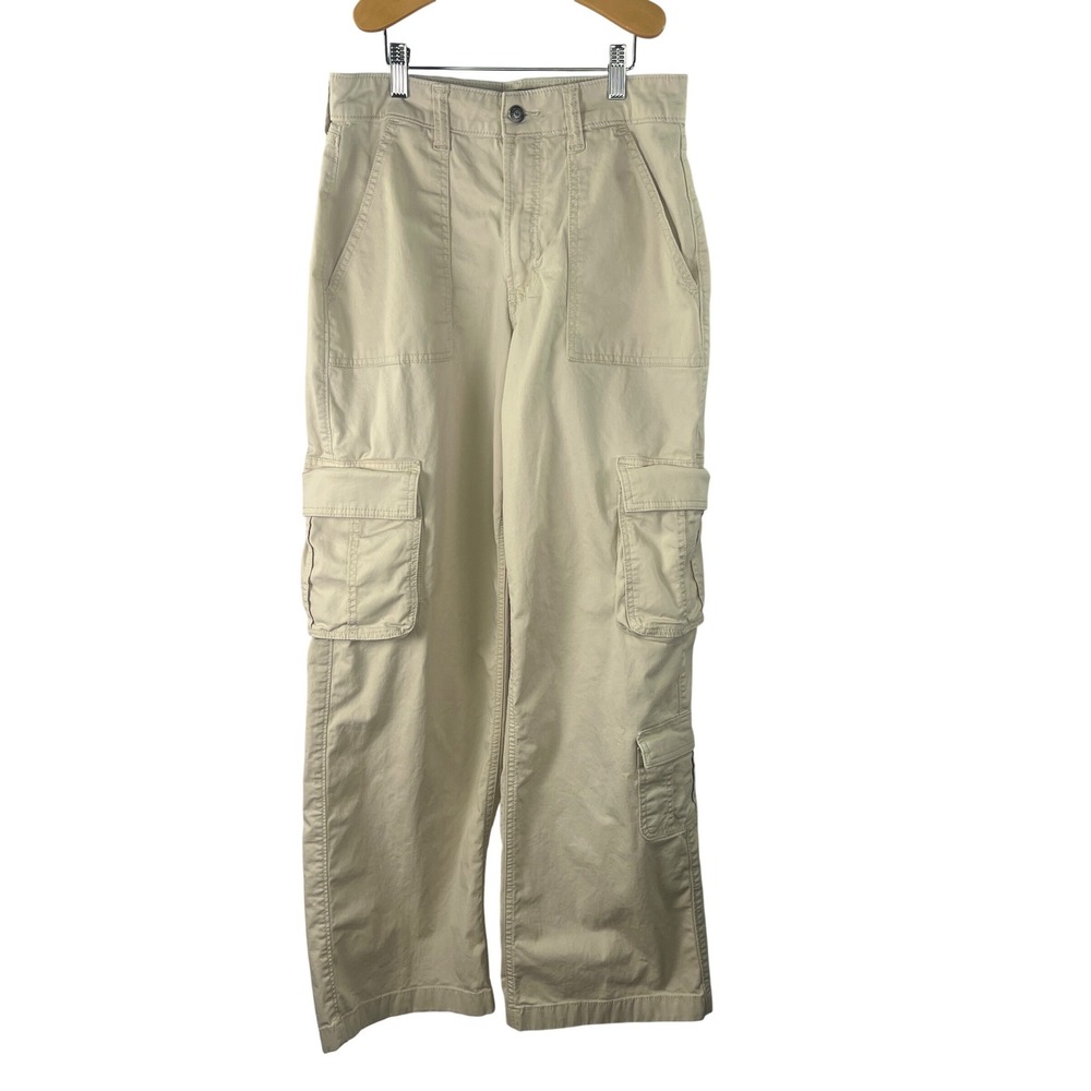 Hollister High Rise Wide Leg Cargo Pants Tan Khaki Utility Carpenter Womens